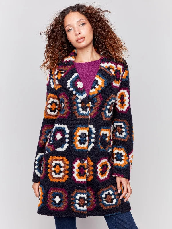 Crochet Coat - Navy Refined Women's Classic 