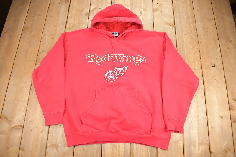 Vintage 1990s Detroit Red Wings NHL Embroidered Hoodie Casual Women's Loose - fitting