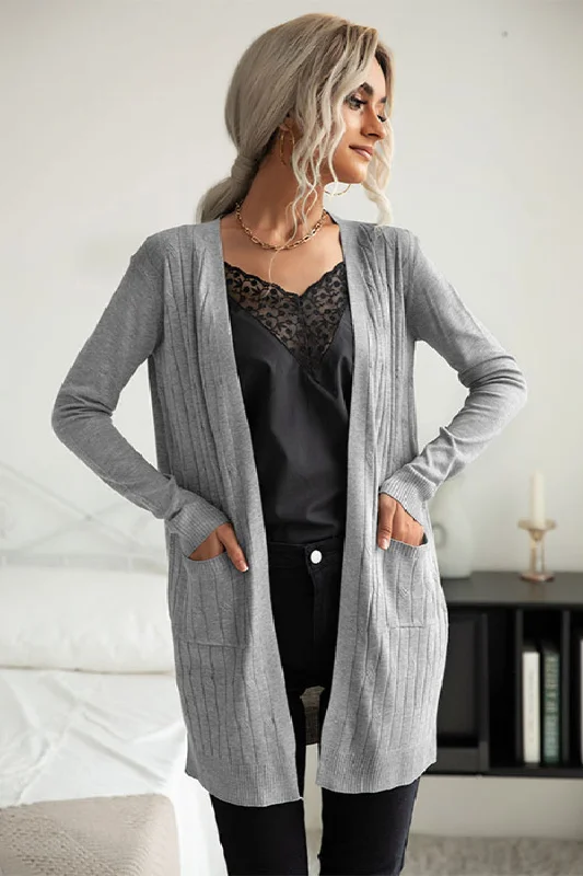 Perfee Ribbed Longline Open Front Cardigan Laid - back Women's Vibe