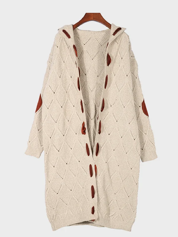 Openwork Long Sleeve Open Front Hooded Cardigan Dynamic Women's Moto