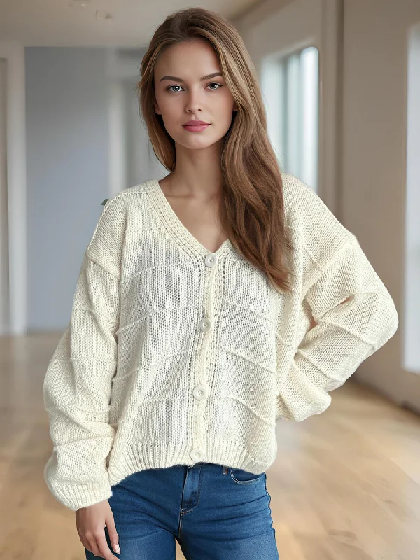 Button Down V-Neck Long Sleeve Cardigan Earthy Women's Hemp - based