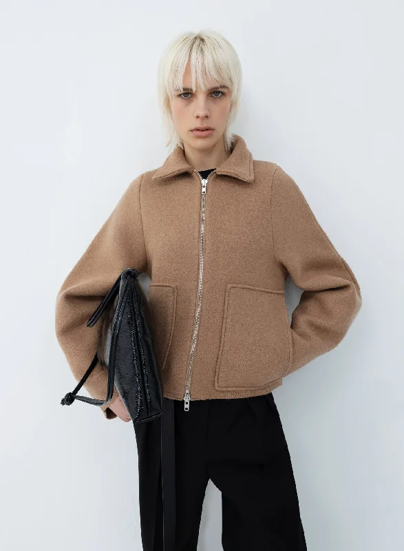 Jacket boiled wool | camel Polished Women's Silk