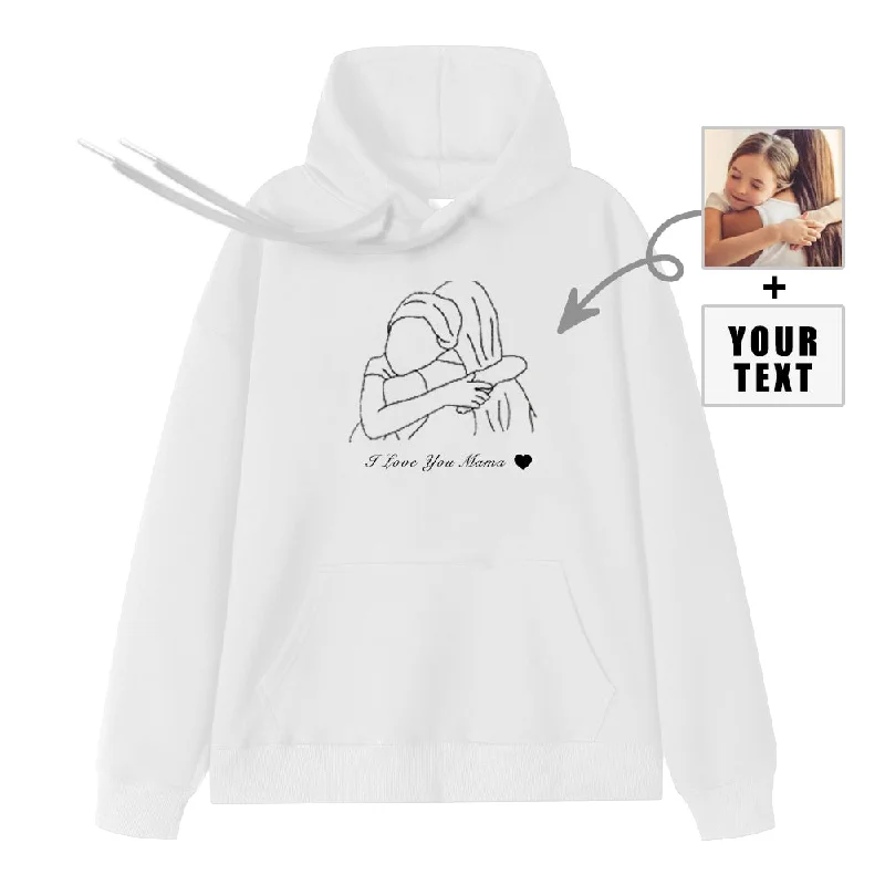 I Love You Upload Text Parent-Child Photos Line Drawings Custom Hoodies Bold Women's Statement