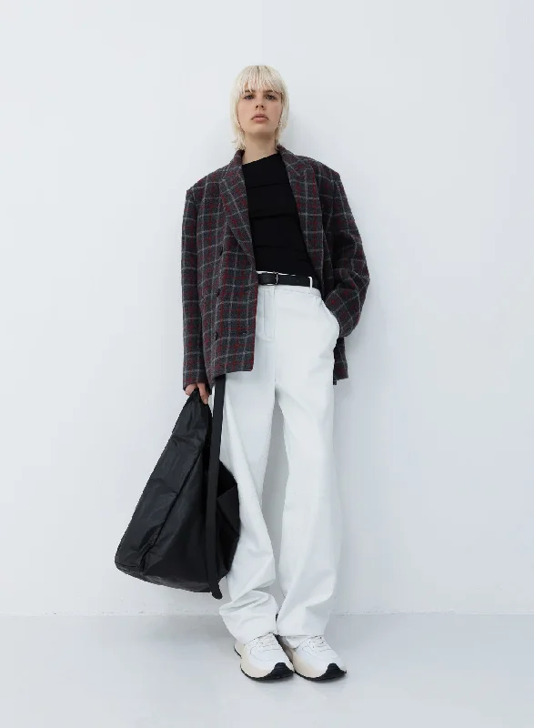 Double breasted wool | grey check Refined Women's Hand - crafted