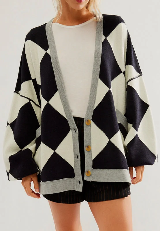 Color Block Button Down Long Sleeve Cardigan Dynamic Women's Moto
