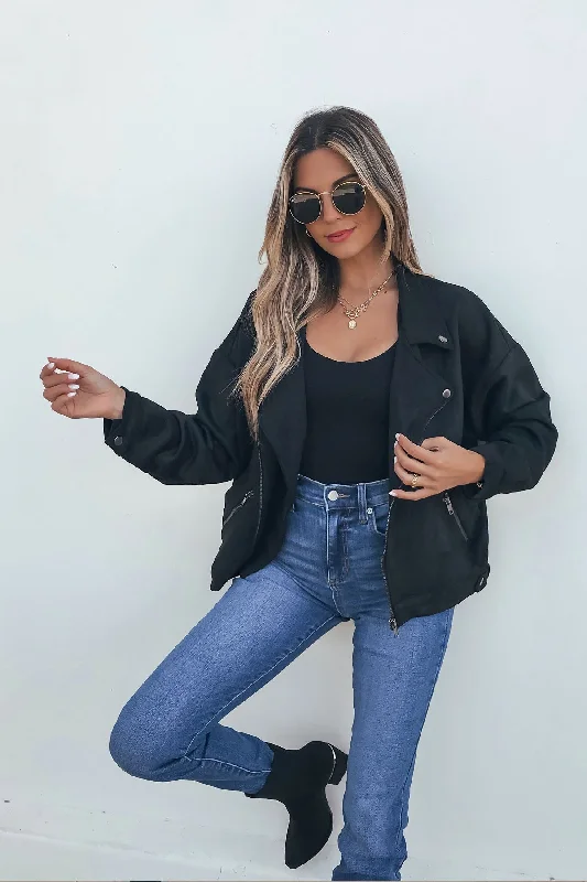 Black Faux Suede Biker Jacket - FINAL SALE Athletic Women's 
