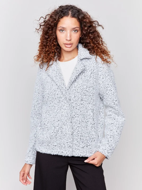 Bouclé Knit Short Coat - Charcoal Hip Women's Urban