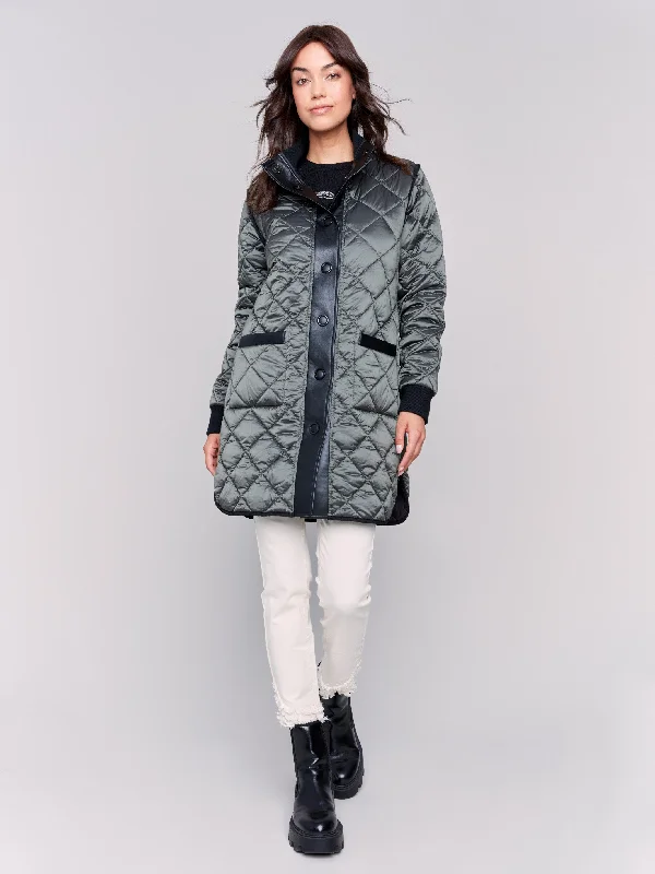 Reversible Quilted Puffer Jacket - Black Feminine Women's Soft 