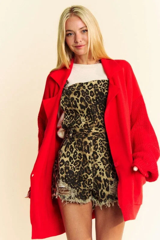Davi & Dani Button Up Dropped Shoulder Cardigan with Pockets Women