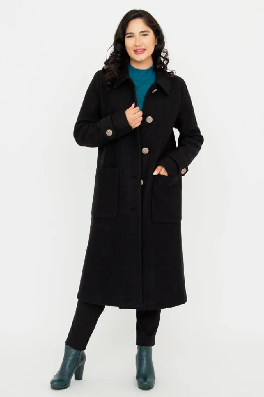 Edna Coat, Black, Boiled Wool Practical Women's Multi - 