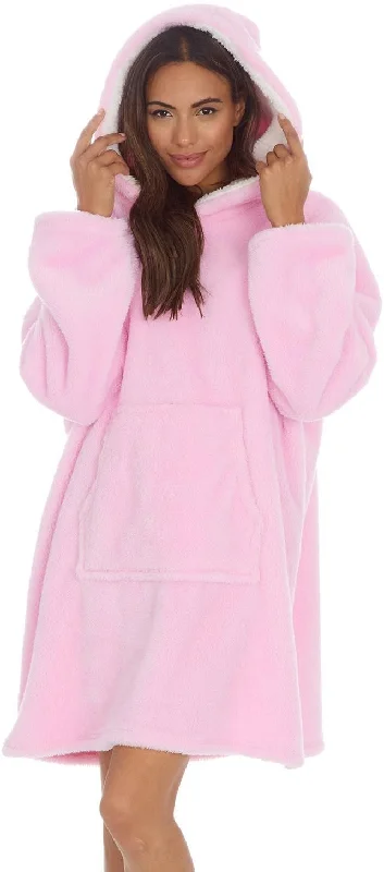 Huggable Hoodie Snuggle Fleece Oversized Womens Blanket Hoody - Pink Youthful Women's Pop