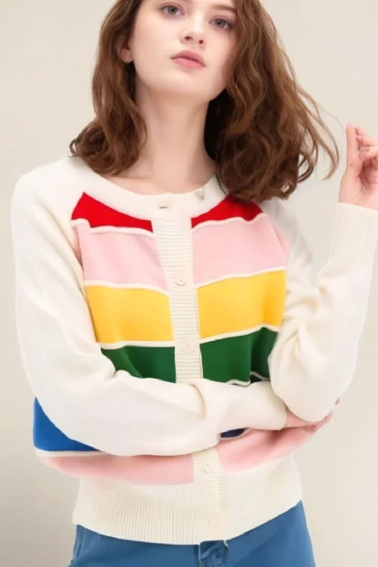 Contrast Button Down Long Sleeve Cardigan Feminine Women's Style 