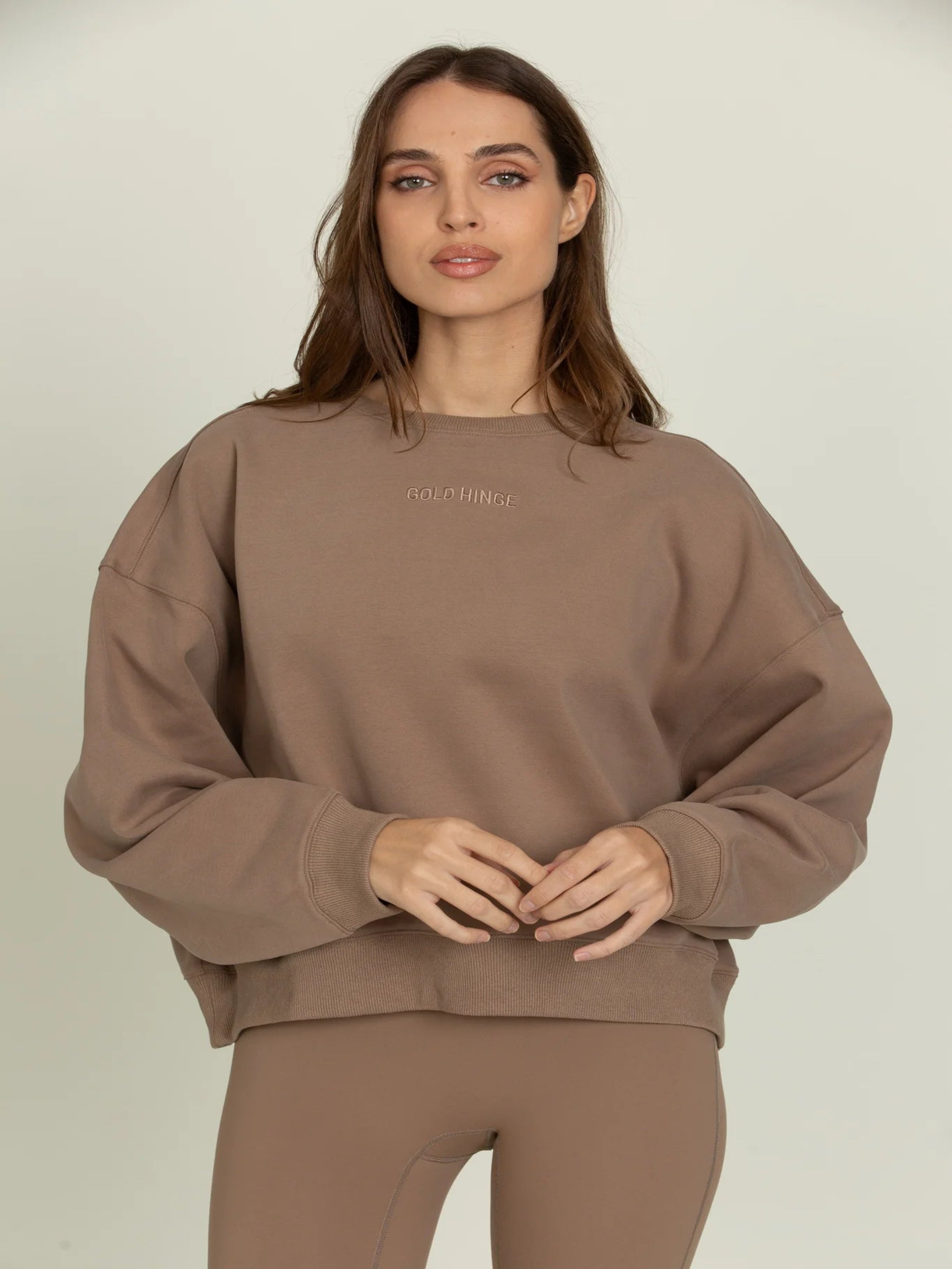 Gold Hinge Oversized Crew - Walnut Confident Women's Power