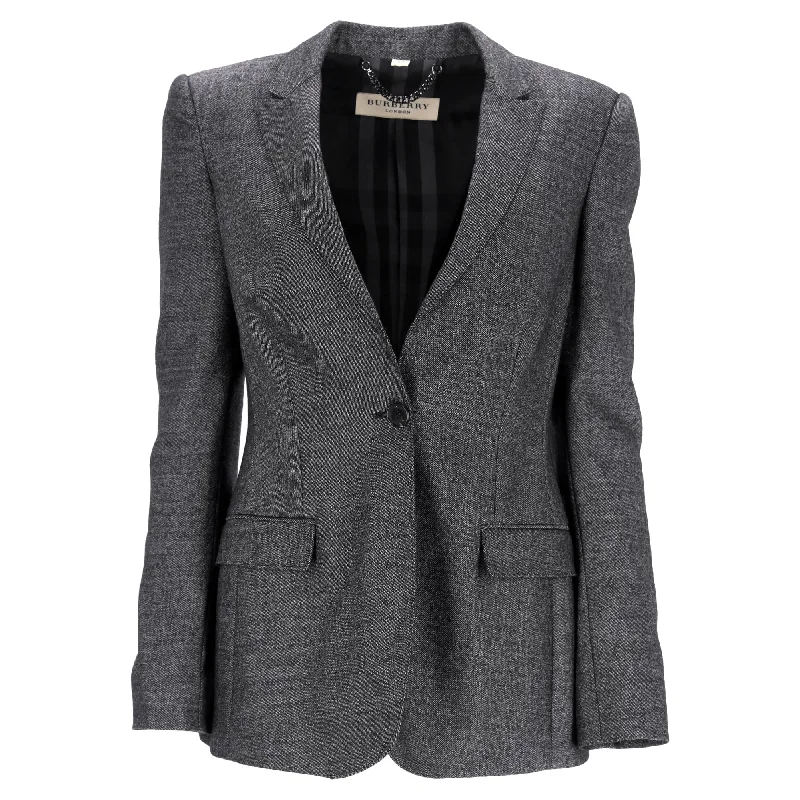Burberry London Textured Single-Breasted Blazer in Grey Wool Confident Women's Power