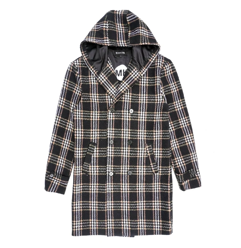 M4044 Gilbert Plaid Wool Hooded Coat - Black Laid - back Women's Style