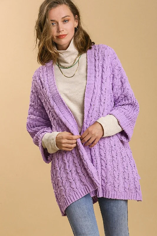 Umgee Full Size Cable Knit Open Front Long Sleeve Cardigan Vacation
