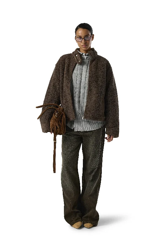 STRAY Textured Biker Jacket in Brown Athletic Women's High - 
