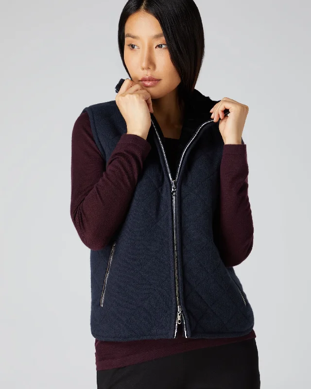 Women's Shearling Diamond Padded Gilet Navy Blue Practical Women's Quick - dry