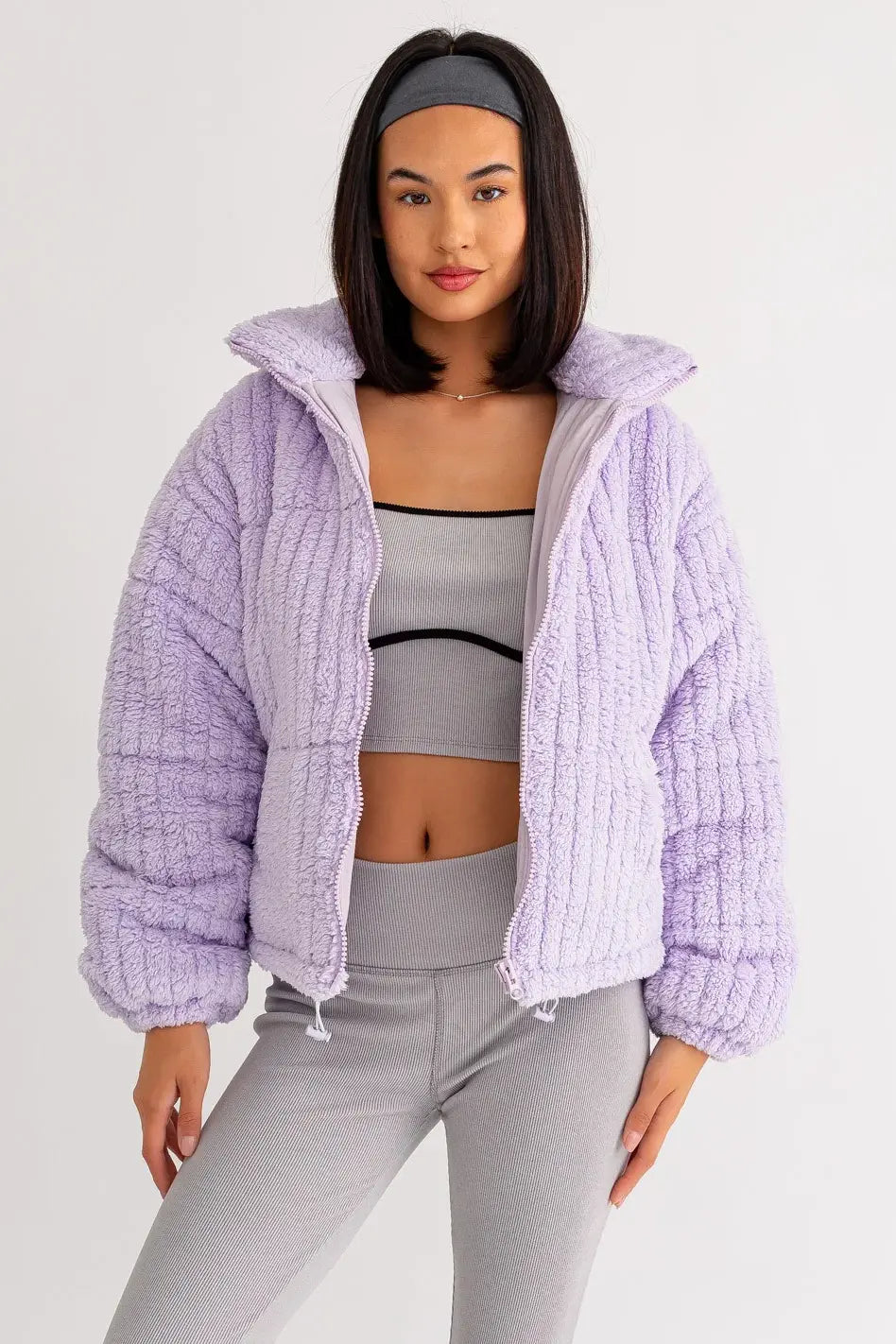 Zip Up Stand Up Collar Fuzzy Puff Jacket Trendy Women's Oversized