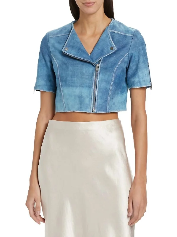 Kirsi Leather Jacket In Distressed Indigo Women