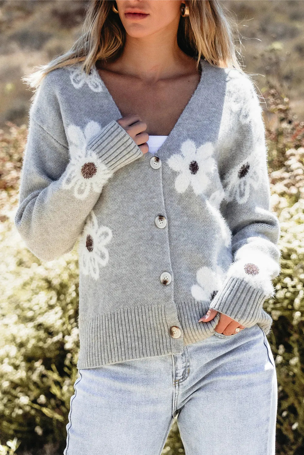 Flower Button Up Long Sleeve Cardigan Gym