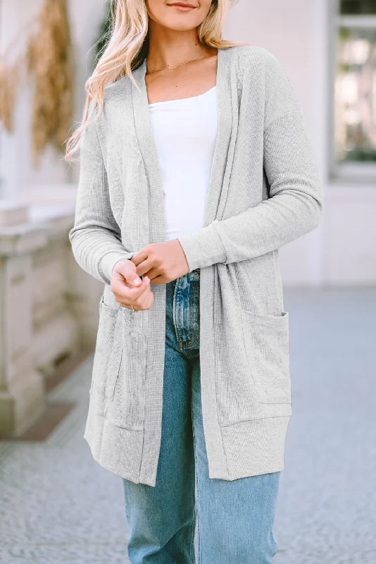 Pocketed Open Front Long Sleeve Cardigan Stylish Women's Neon