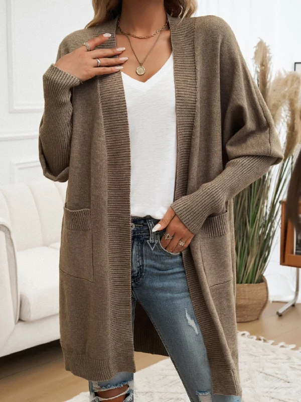 Open Front Long Sleeve Cardigan Polished Women's Silk
