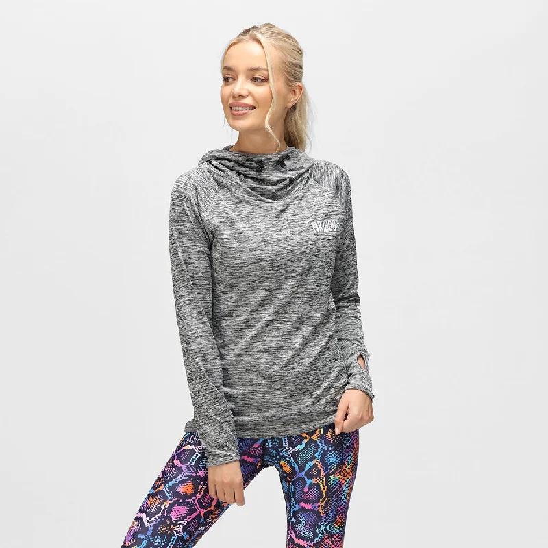 Grey Cowl Neck Hoodie Sleek Women's Metallic