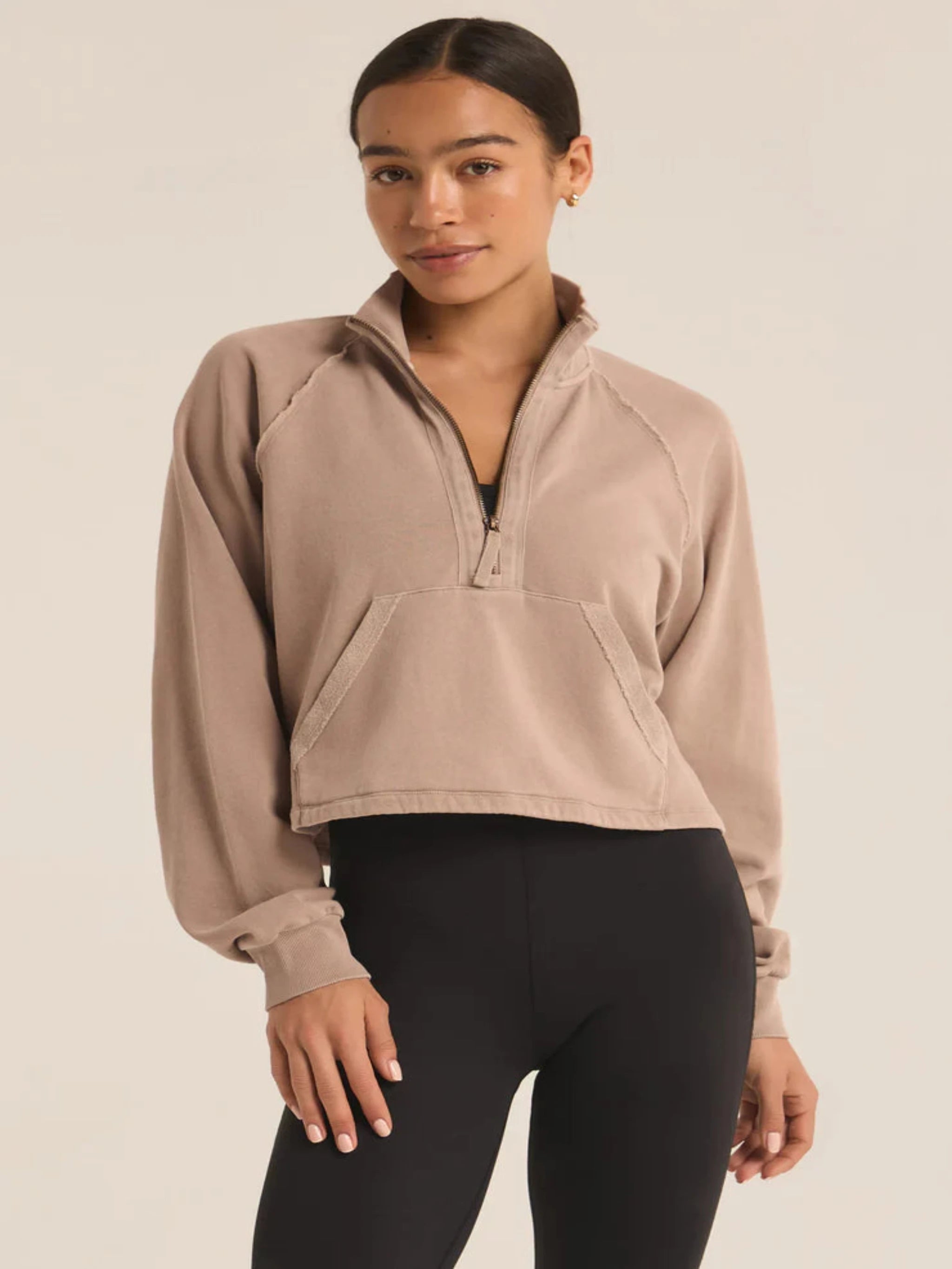 Z Supply On The Run Half Zip Sweatshirt - Latte Rugged Women's Outdoor 