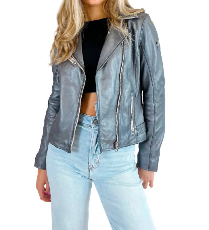 Sofia Metallic Leather Jacket In Grey Youthful Women's Anime - inspired