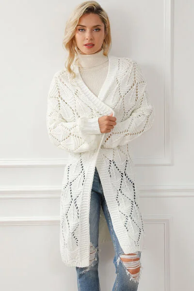Openwork Open Front Dropped Shoulder Cardigan Vintage Women's 1970S 
