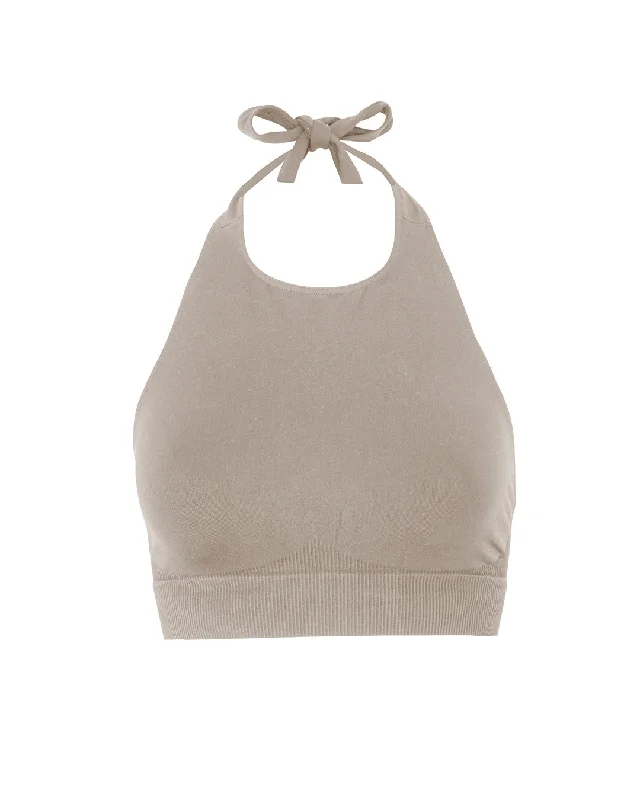 REVITALISED Halterneck Top | Taupe Laid - back Women's Vibe