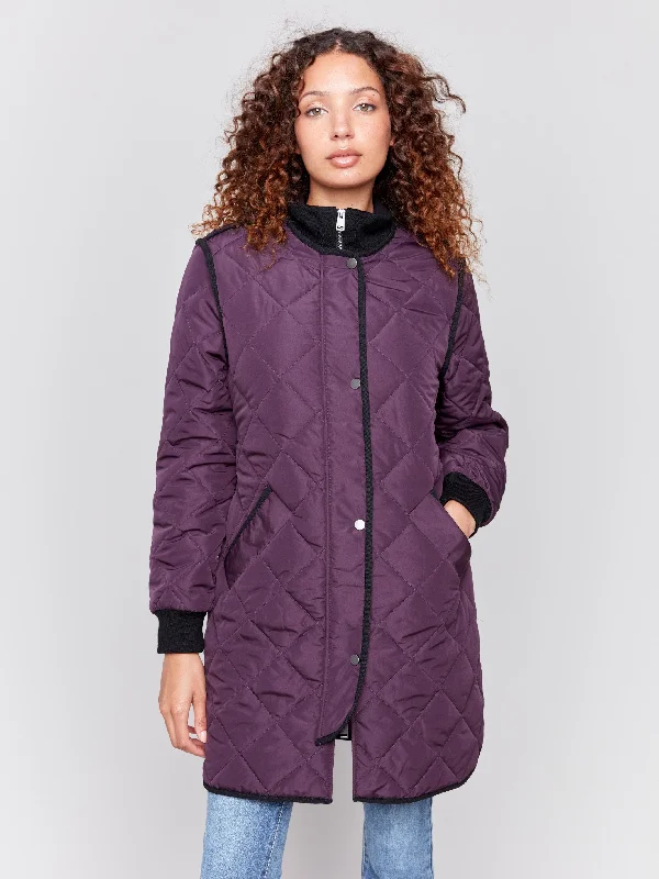 Long Quilted Puffer Jacket - Plum Streetwear Style for 
