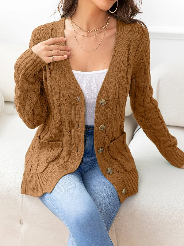 Button Down Cable-Knit Cardigan Dynamic Women's High - energy