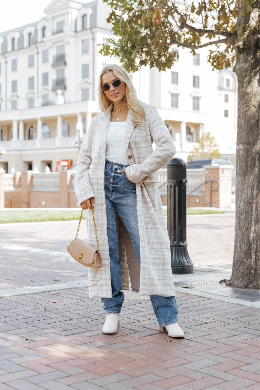 After Fall Tan Plaid Trench Coat - FINAL SALE Contemporary 