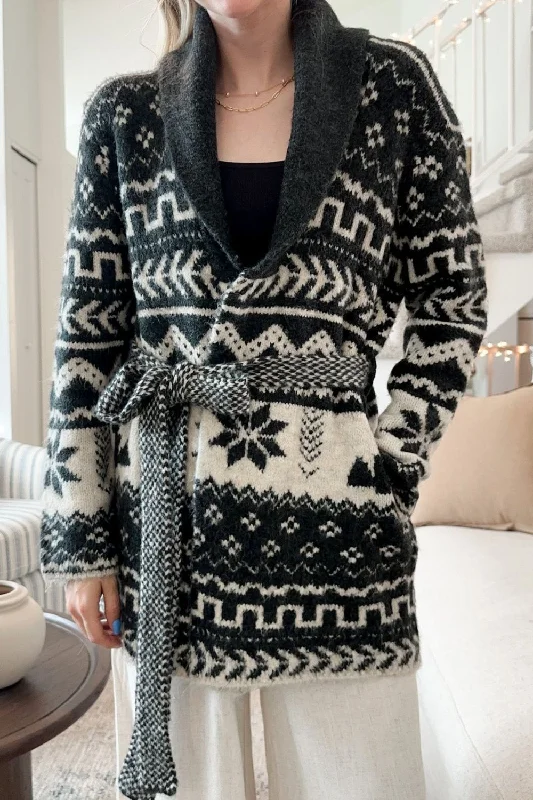 Snowflakes Collared Neck Long Sleeve Cardigan Earthy Women's Hemp - based