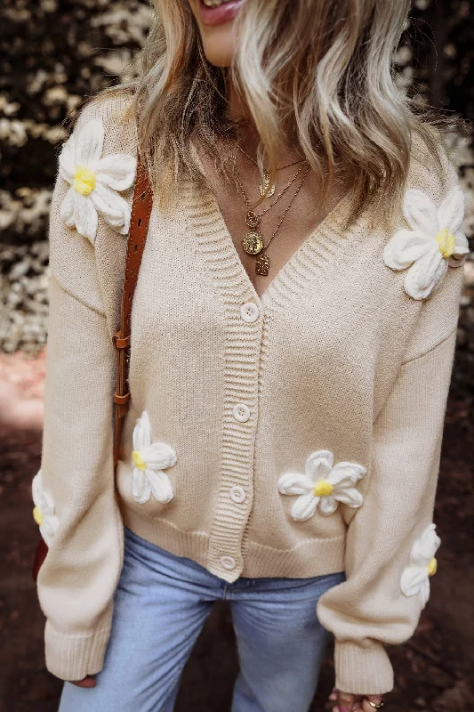 Flower Dropped Shoulder Long Sleeve Cardigan Casual Women's Japanese 
