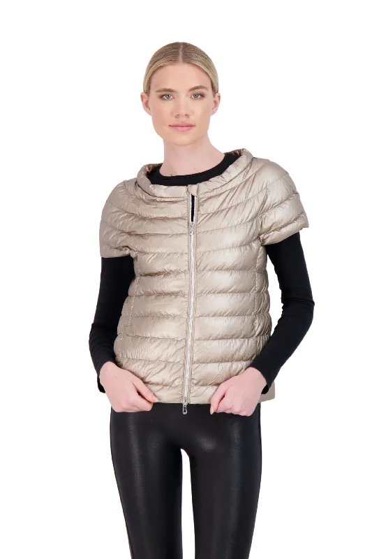 The St Ives | Down Vest Metallic Gold Polished Women's Silk