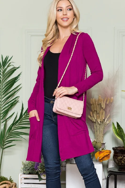 Celeste Full Size Open Front Cardigan with Pockets Feminine Women's Style 