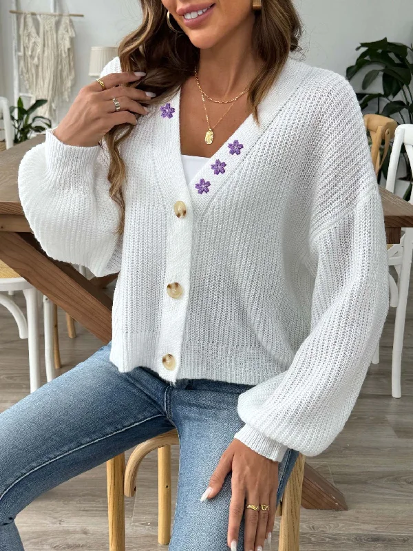 V-Neck Button Up Long Sleeve Cardigan Sustainable Organic