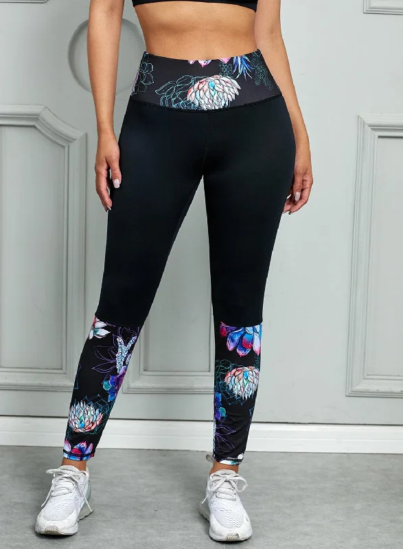 Printed Wide Waistband Active Leggings Sleek Women's 