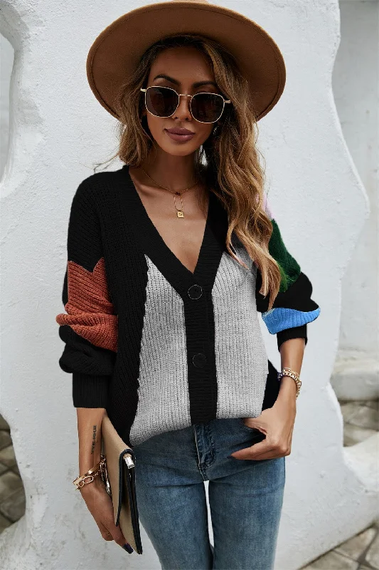 Angel Wings Contrast Button Front V-Neck Cardigan performance