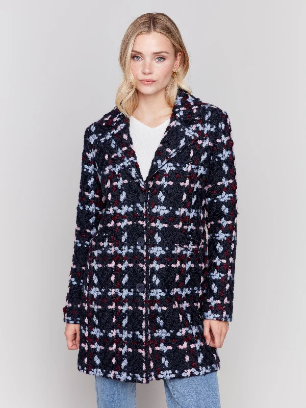 Straight Cut Bouclé Knit Coat - Pastel Street