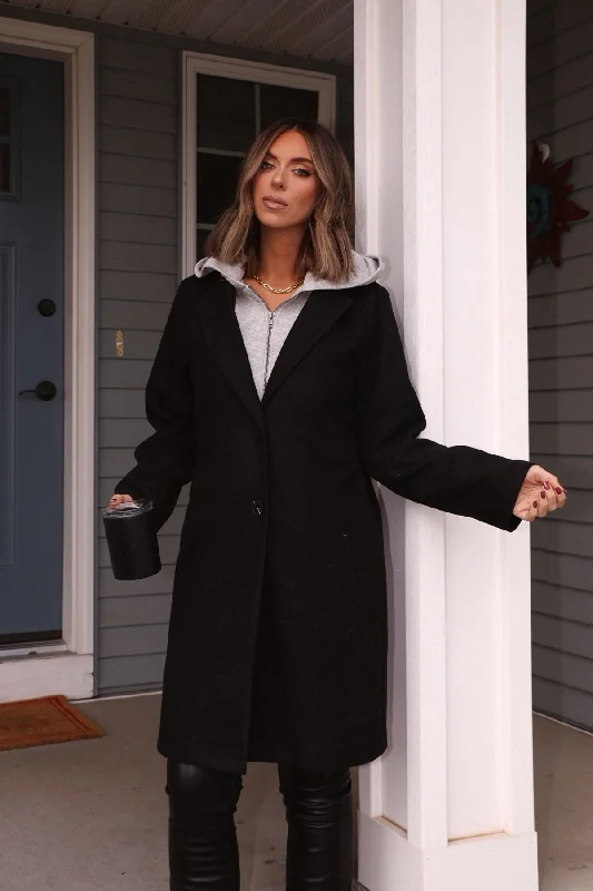 Josie Black Contrast Hooded Coat Edgy Women's Punk