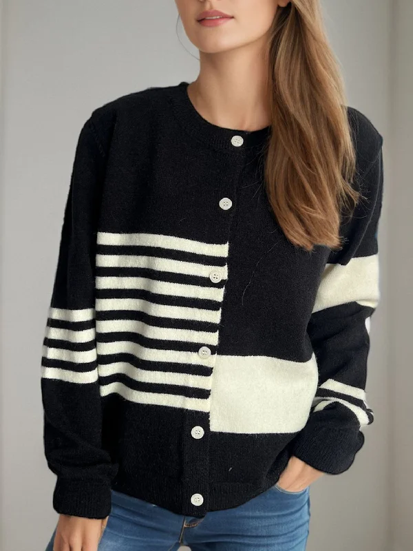 Striped Color Block Round Neck Cardigan purpose