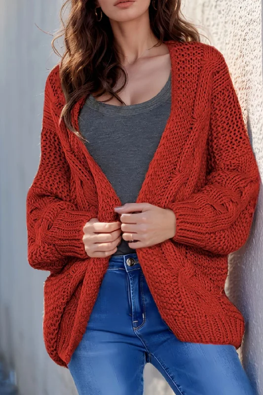 Cable-Knit Open Front Cardigan Sleek Women's 
