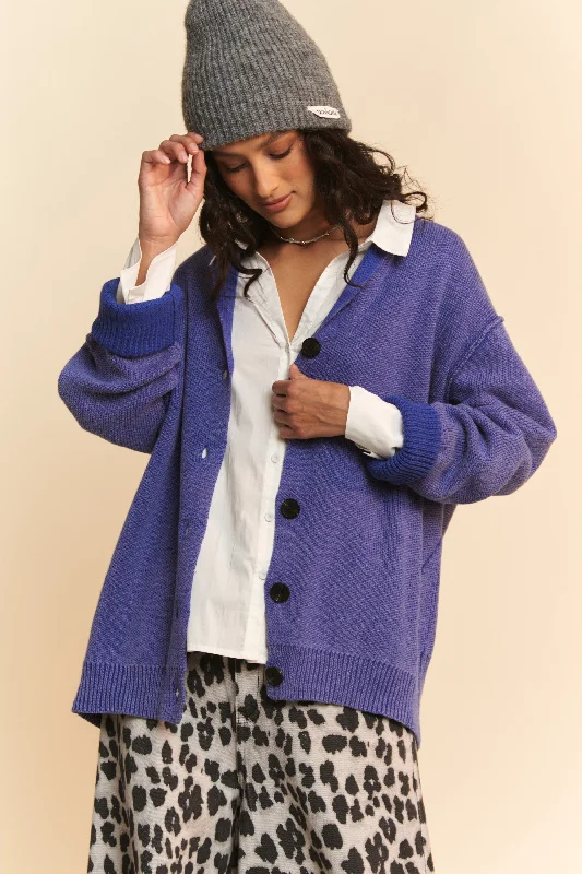 Davi & Dani Shawl Collar Ribbed Detail Button Up Cardigan Youthful Women's Anime - inspired