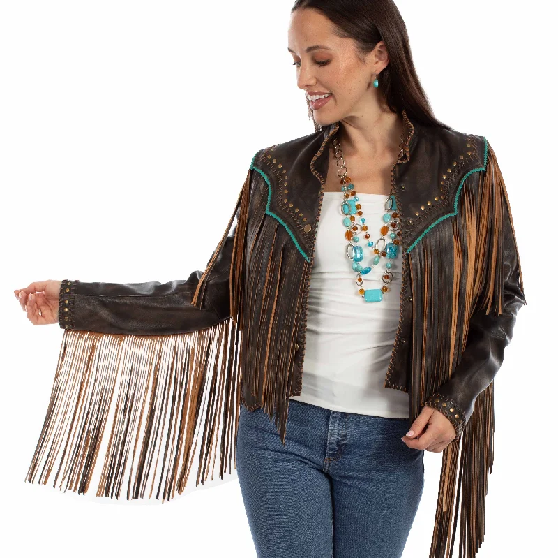 Scully Women's Fringe Cropped Leather Jacket in Vintage Black Refined Women's Hand - crafted Scully Women's Fringe Cropped Leather Jacket in Vintage Black Refined Women's Hand - crafted