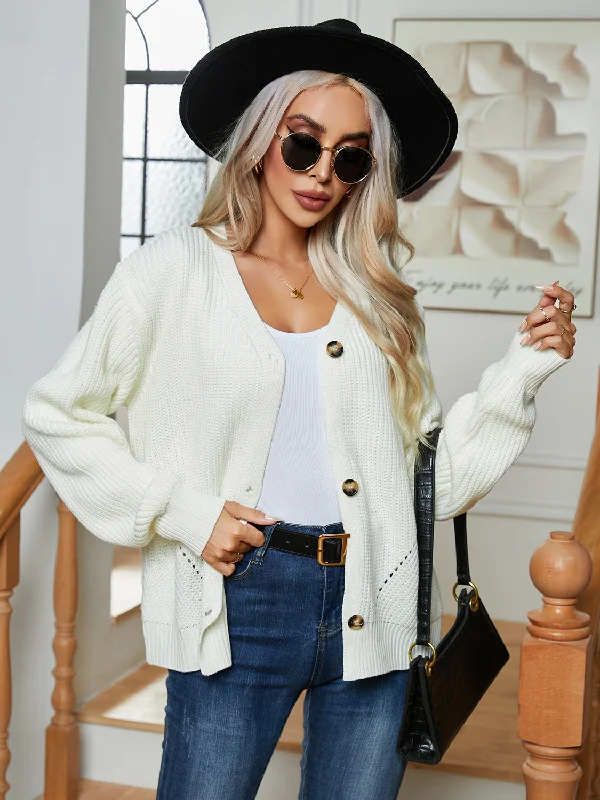 Button Up V-Neck Long Sleeve Cardigan Athletic Women's High - 