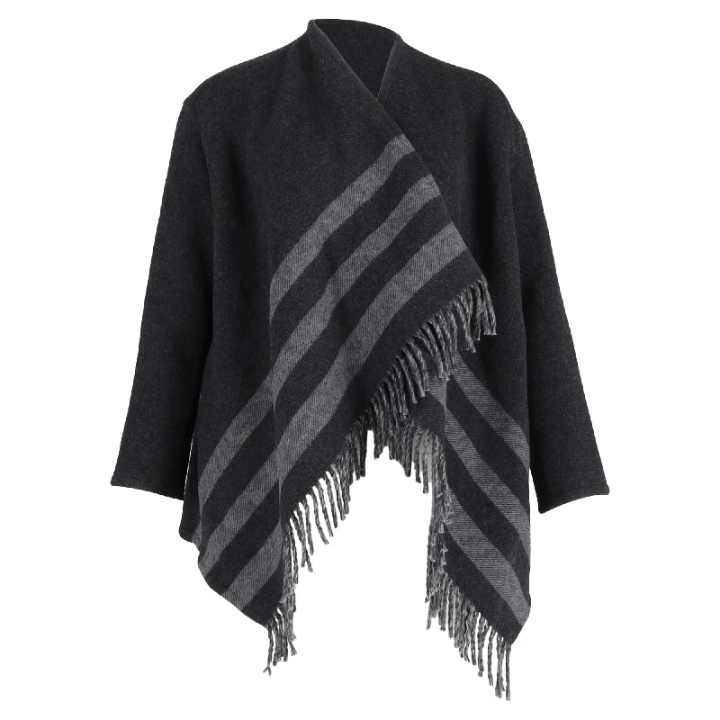 Maje Gilla Jacquard Fringe Cardigan in Grey Wool Feminine Women's Soft 